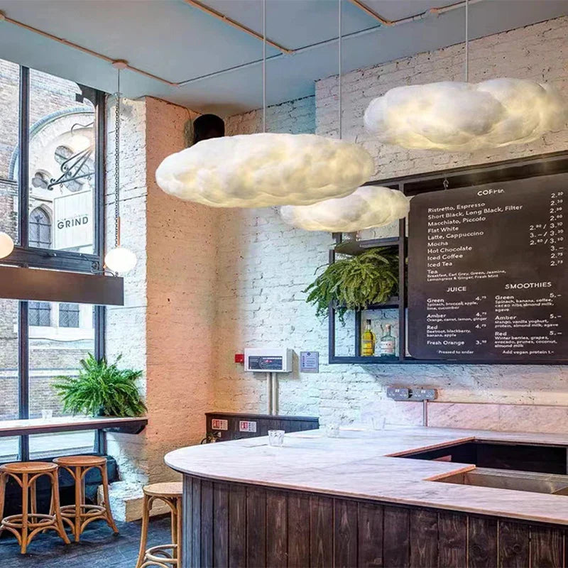 DecorBites™ Cloud Chandelier: Silk Cotton LED Suspension Nursery School Hanging Lamp