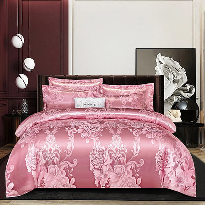 DecorBites™ Jacquard Satin Summer Bedding Set - Elegant & Skin Friendly Duvet Cover - Single/Double Size