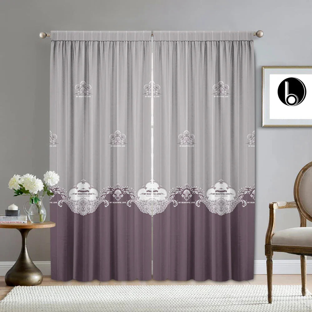 Decobites Purple Background Rod Pocket Curtains for Kitchen, Living Room, Balcony