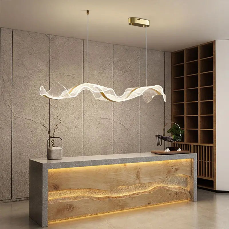 DecorBites™ Gold Wave Design Acrylic Pendant Light Chandelier for Living Room & Kitchen