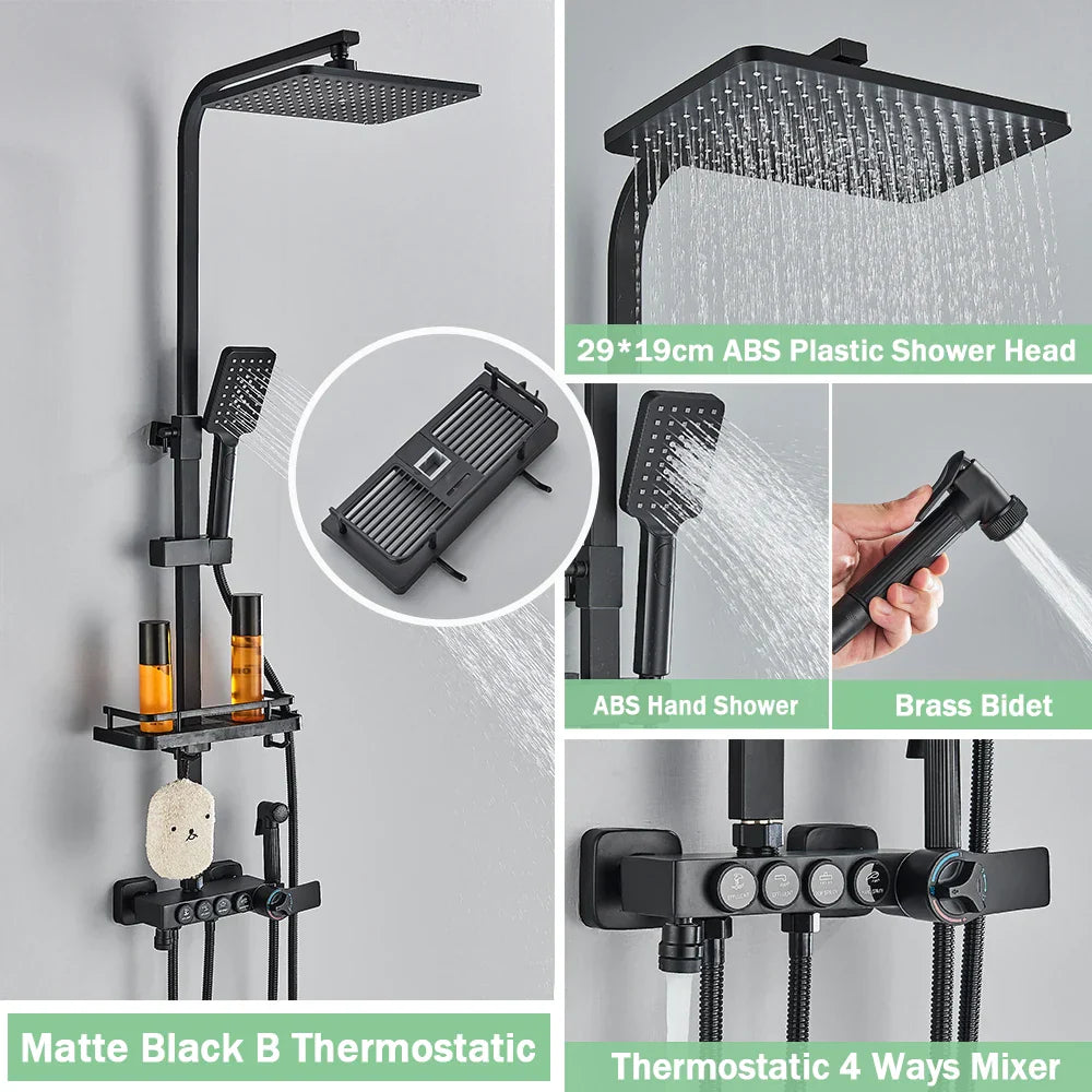 DecorBites™ Gold Thermostatic Shower Faucet Set: Smart Digital Mixer, Wall Mounted Rainfall System