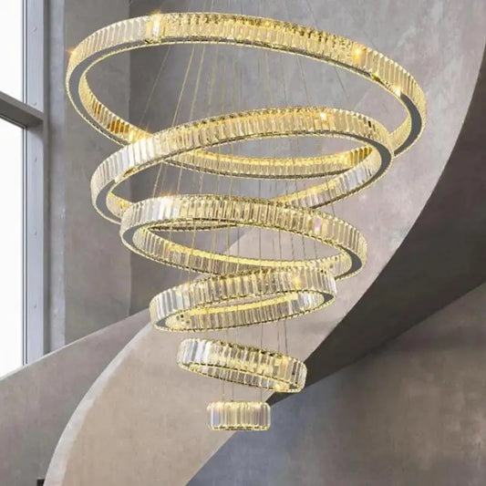 Lámpara de araña LED circular de cristal DecorBites™: Iluminación colgante nórdica moderna para escaleras con LED regulable para sala de estar