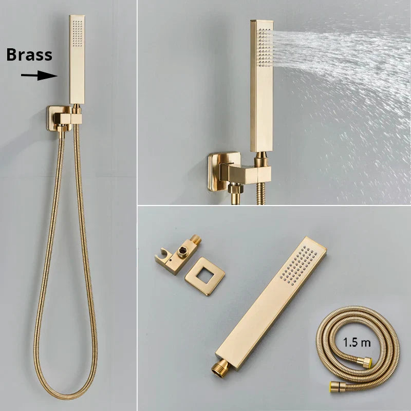 DecorBites™ Gold Thermostatic Rainfall Shower Faucet Mixer Set for Bathroom with Ceiling Wall Mount