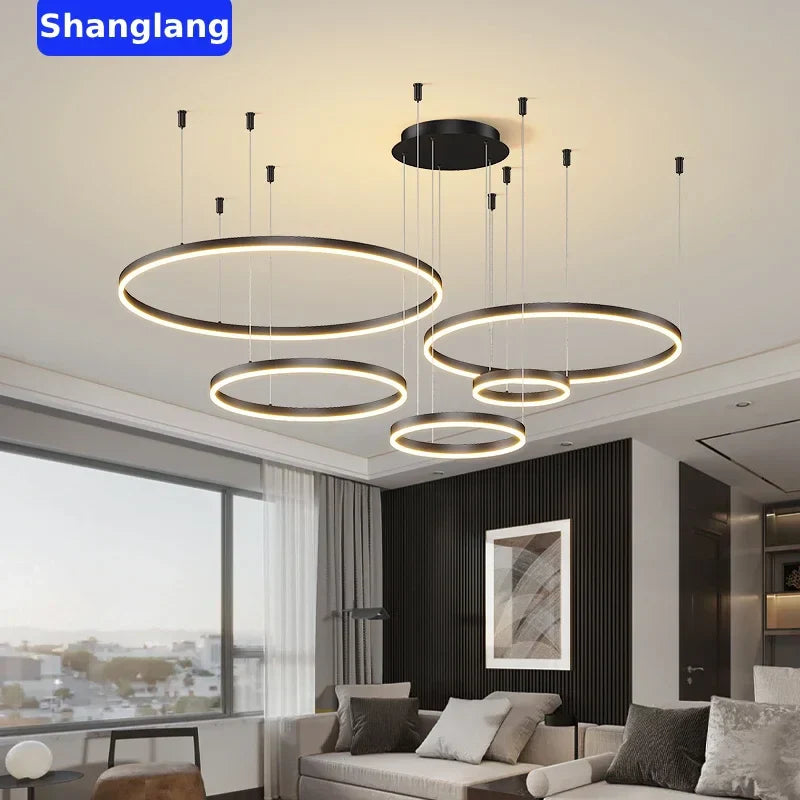 DecorBites™ Brushed Rings LED Chandelier: Modern Home Lighting for Living Room & Bedroom