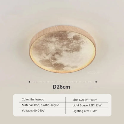 DecorBites™ LED Moon Wood Ceiling Light 26/34CM Walnut Decor - Bedroom Living Room Home Illumination