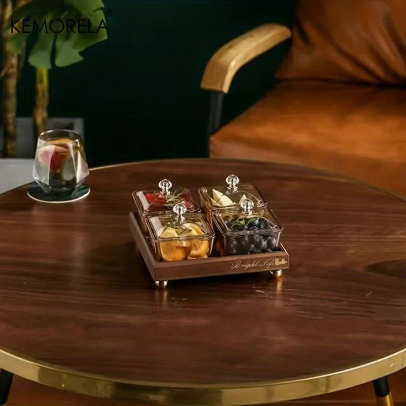 DecorBites™ Light Luxury Glass Fruit Plate with Bamboo Wood Compartment