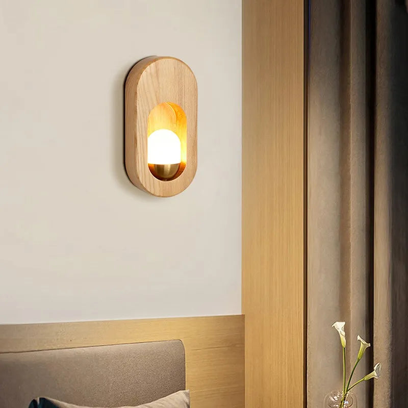 DecorBites™ LED Wooden Wall Lamp for Bedroom Living Room Study Aisle Home Lighting