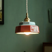Japanese Retro Ceramic Pendant Light in Red or Blue