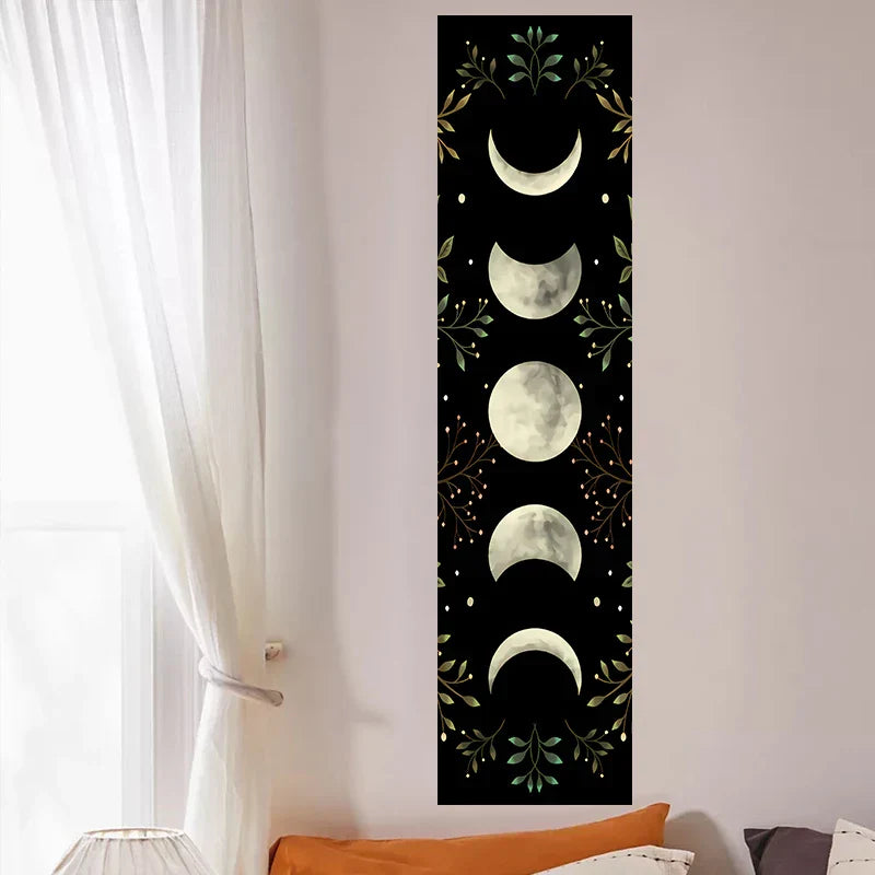 Decobites Moon Phase Wall Hanging Tapestry - Green Olive Leaf Home Decor