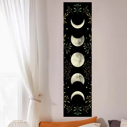 Decobites Moon Phase Wall Hanging Tapestry - Green Olive Leaf Home Decor