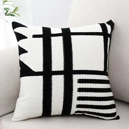 DecorBites™ Embroidered Burlap Cushion Cover | Black White Gray Pillow Cover 45x45cm