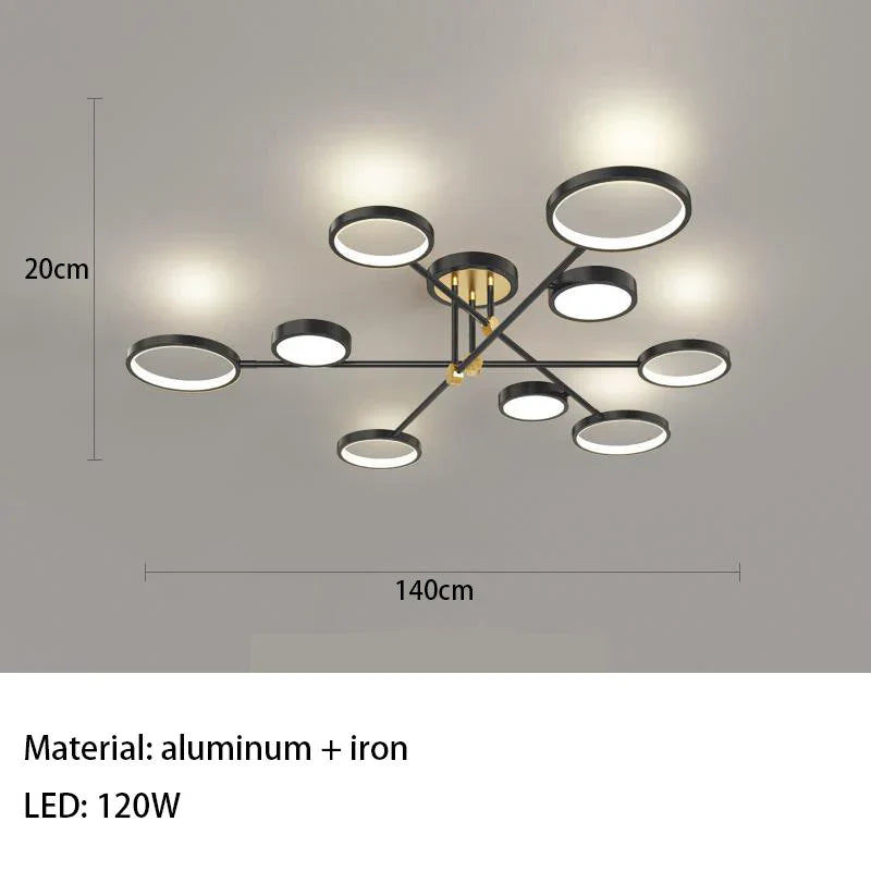 Decorbites™ Gold Schwarz Metall LED Kronleuchter – Minimalistisches 3-Farbtemperatur-Beleuchtung für Wohnzimmer und Restaurant