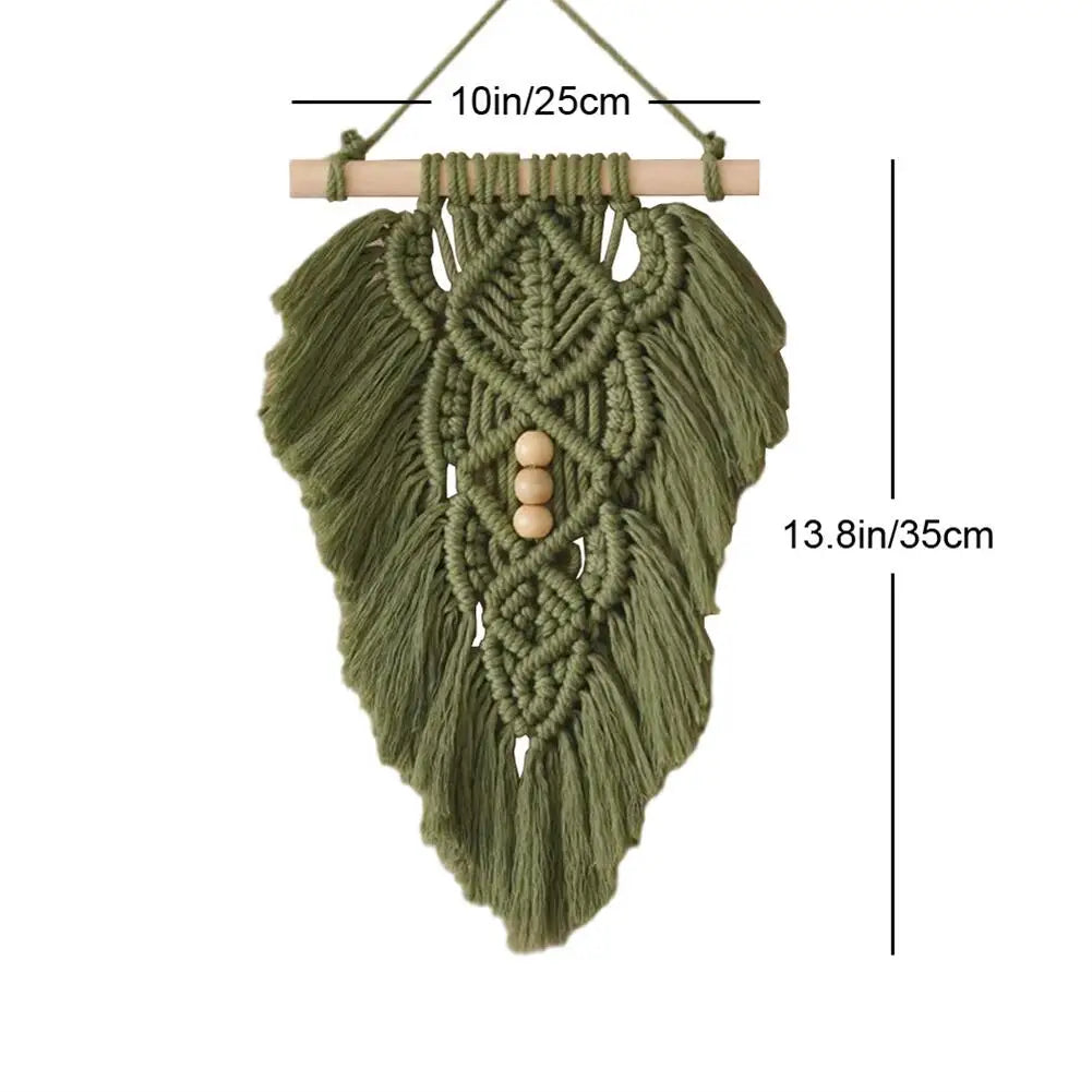 Decobites Handmade Macrame Leaf Hanging Tapestry Wall Decoration Mini Tapestry with Wood Stick