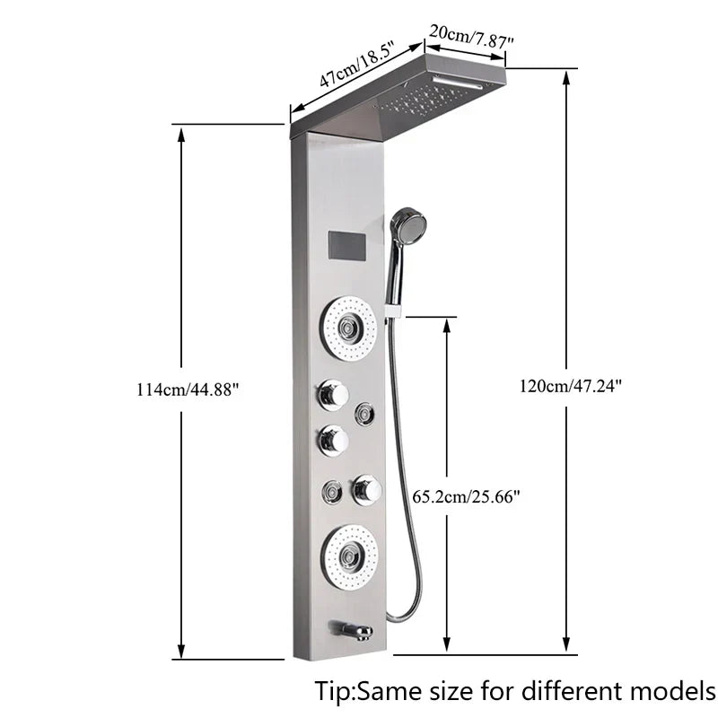 DecorBites™ LED Shower Panel Column Faucet with Rainfall Waterfall, Back Jet, Mixer Tap