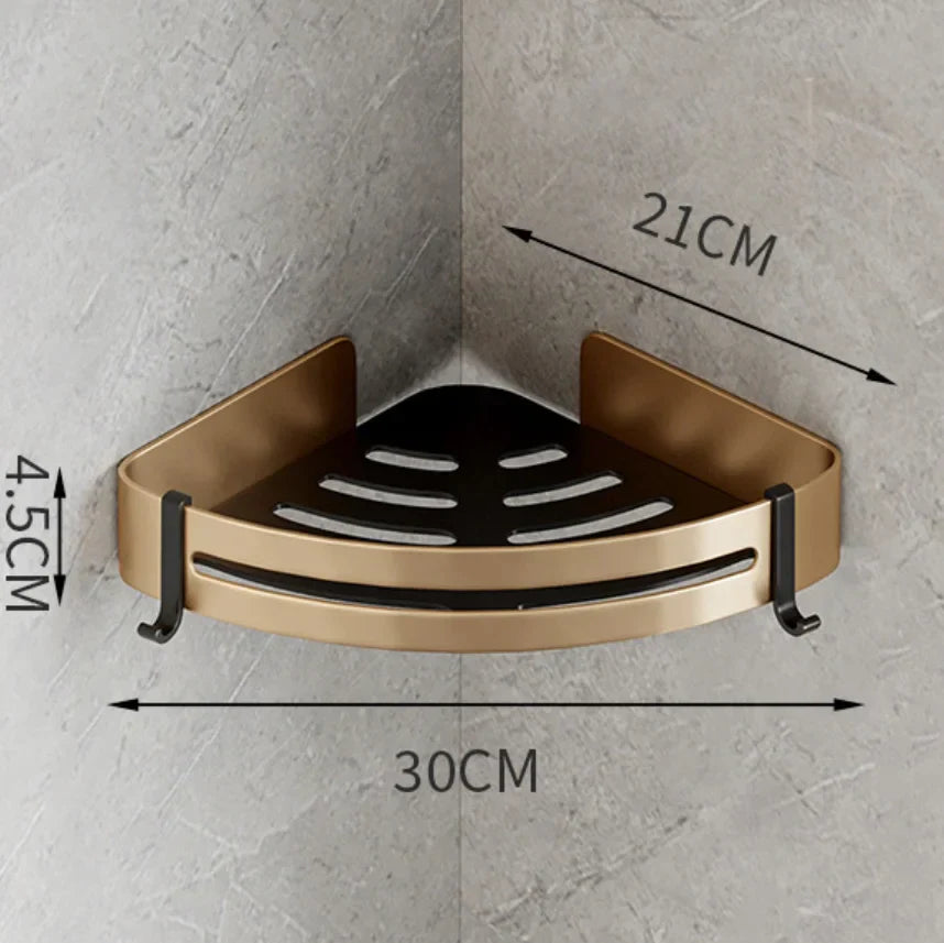 Estante de Esquina para Baño Decorbites™ Gold: Perchero de Almacenamiento Triangular Montado en la Pared para Artículos de Aseo