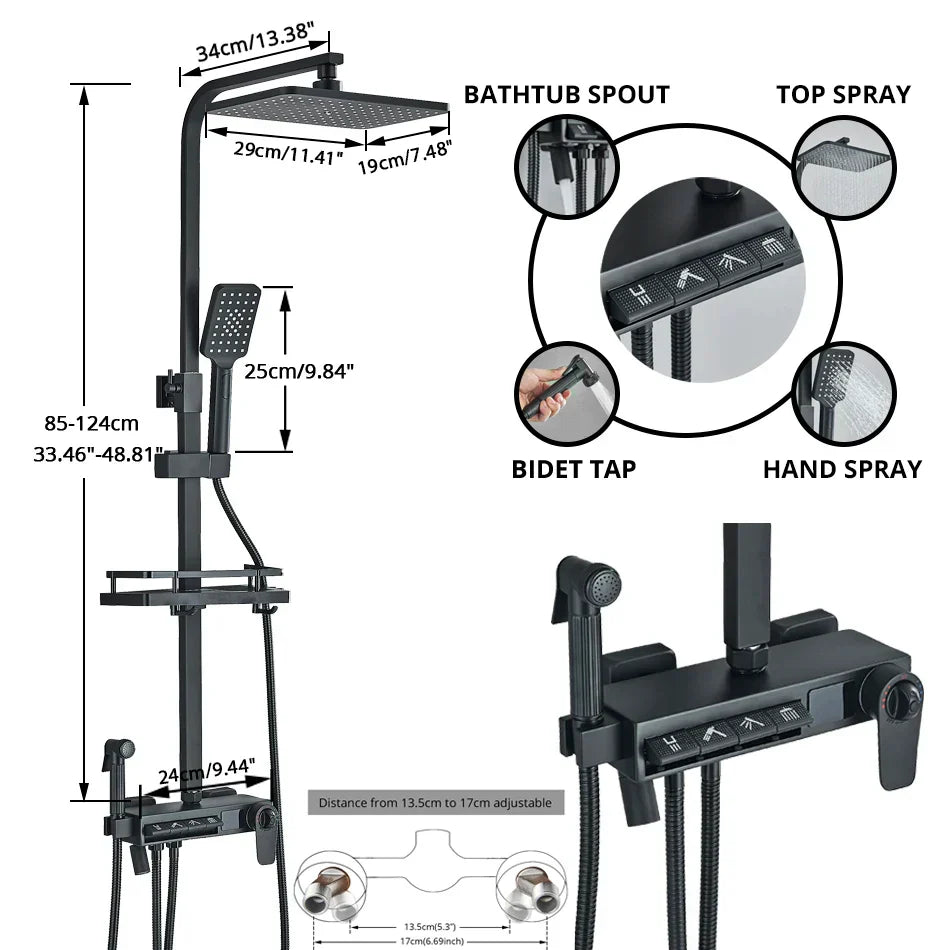 DecorBites™ Digital Display Shower Faucet Rainfall Head Thermostatic Mixer Set