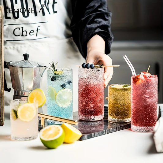 طقم ديكوربايتس™ من 4 قطع من الزجاج المنقوش العتيق | أكواب كوكتيل أنيقة للبار والمشروبات