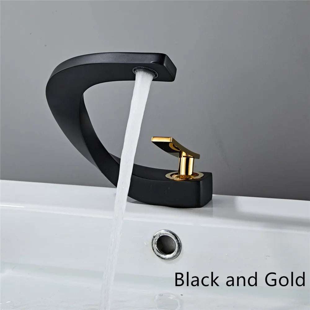 DecorBites™ Black & Gold Basin Faucet: Brushed Gold/Nickel/Chrome Mixer Tap, Hot & Cold Water