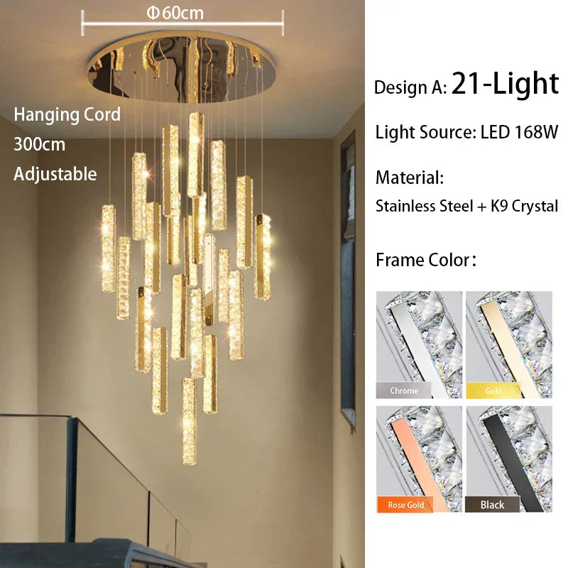 DecorBites™ Large Crystal Luxury Chandelier for Living Room Dining Hall Stair Suspension