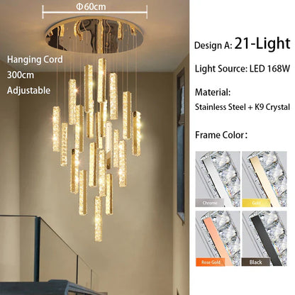 DecorBites™ Large Crystal Luxury Chandelier for Living Room Dining Hall Stair Suspension