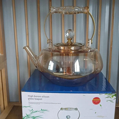 DecorBites™ Amber Glass Teapot Filter, Heat-Resistant, Pumpkin-Shaped, Ideal for Boiling and Brewing Tea