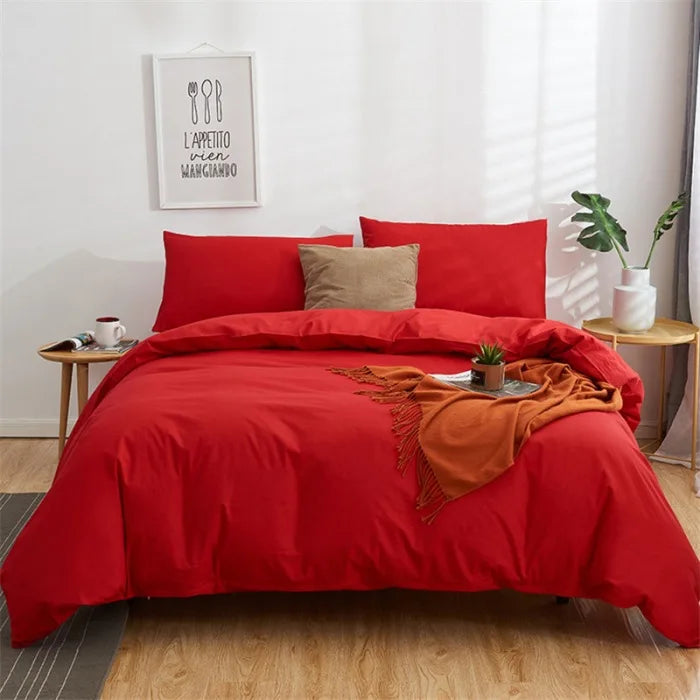 DecorBites™ Cotton 4pcs Bedding Set Double Queen Solid Color Duvet Cover Flat Bed Sheet