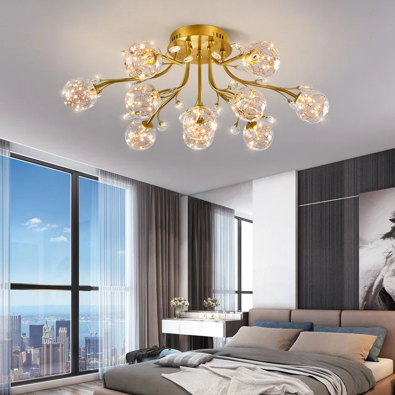 DecorBites™ Dendritic Crystal Ceiling Lamp: Nordic Luxury Glass Flower Chandelier for Bright Decor