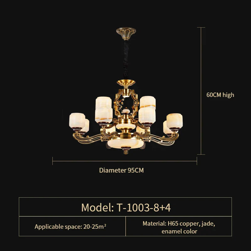 DecorBites™ Jade Zinc Alloy Chandelier for Living Room, Restaurant, Hall - Elegant Chinese Design