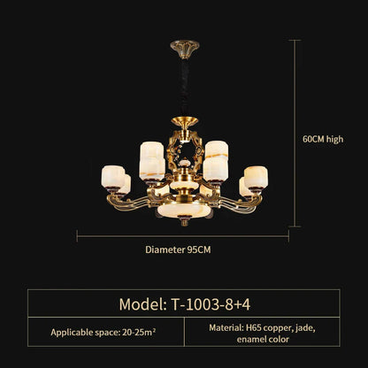 DecorBites™ Jade Zinc Alloy Chandelier for Living Room, Restaurant, Hall - Elegant Chinese Design
