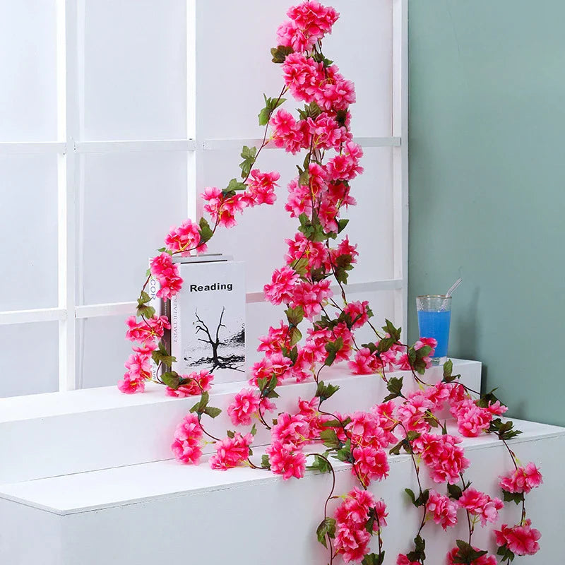 DecorBites™ Ramo de flores artificiales de sakura: Decoración para arco de rosas de jardín en bodas