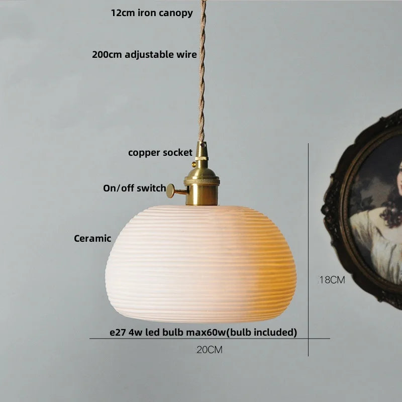 DecorBites™ Ceramic Wood Pendant Lamp LED Hanging Light Fixture for Modern Home Decor