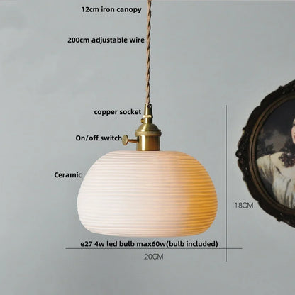 DecorBites™ Ceramic LED Pendant Light Fixture with Adjustable Wire, Brass Knob Switch