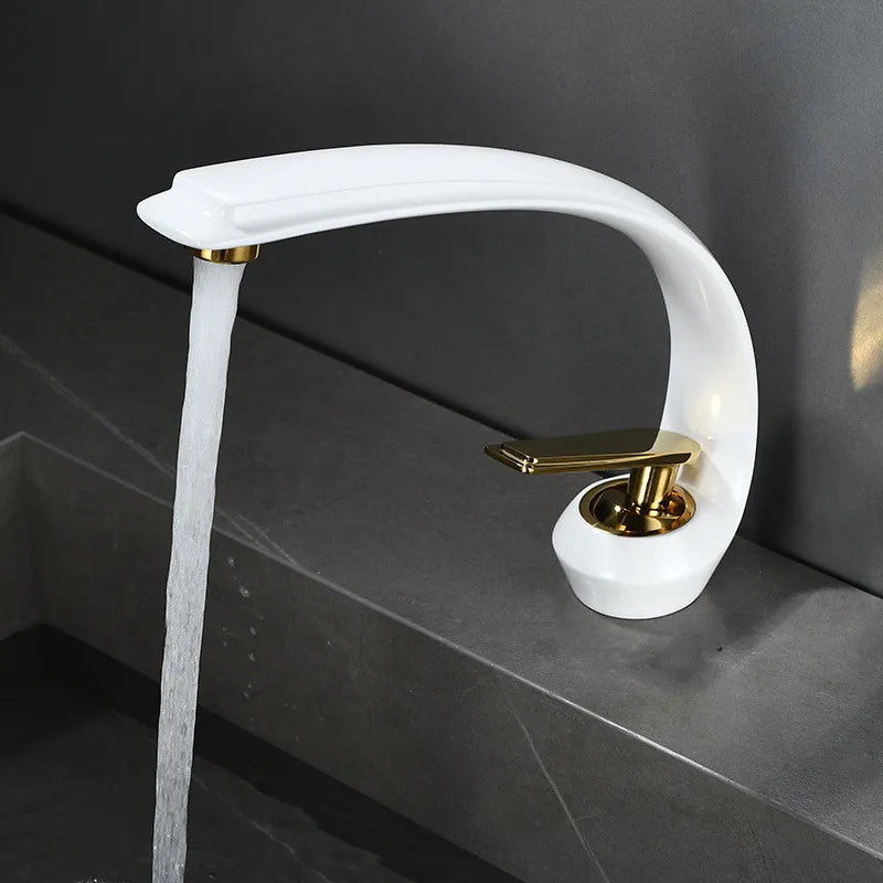DecorBites™ Gold Black Bathroom Faucet Brass Sink Mixer Tap Single Handle Hot Cold Brush Gold