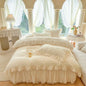 Decobites Velvet Princess Lace Ruffles Bedding Set - 4pcs Luxury Solid Color