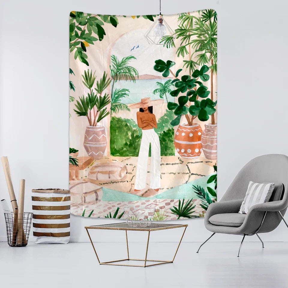 Tropical Plants Tapestry Wall Hanging by Decobites for Living Room Bedroom Décor