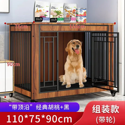 DecorBites™ Large Wood Dog Cage House | Indoor Solid Wooden for Big Dogs