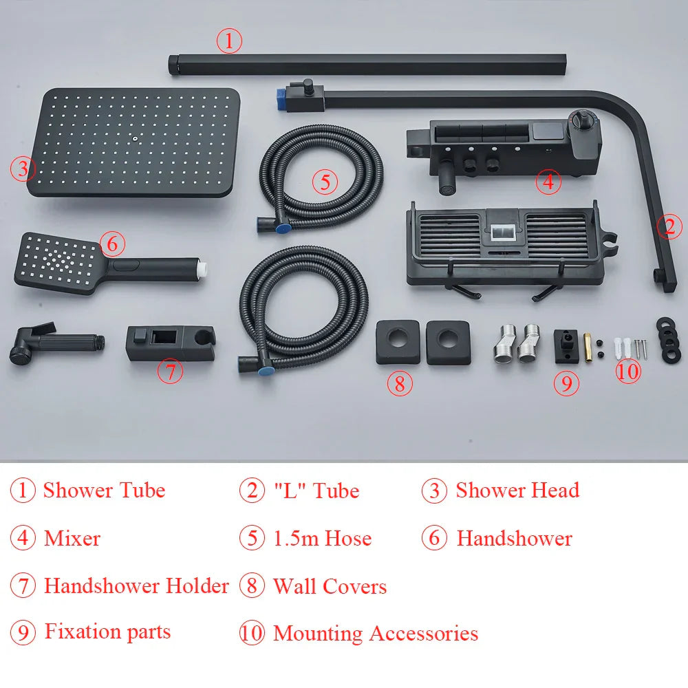 DecorBites™ Digital Display Shower Faucet Rainfall Head Thermostatic Mixer Set