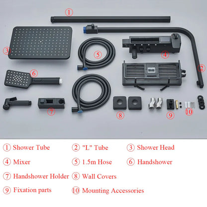 DecorBites™ Digital Display Shower Faucet Rainfall Head Thermostatic Mixer Set