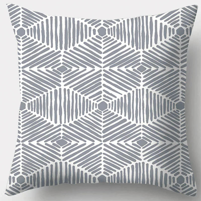 DecorBites™ Grey Geometry Leaves Floral Stripes Plaids Print Lumbar Pillow Case