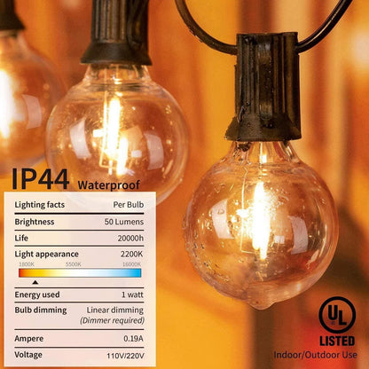 DecorBites™ G40 سلسلة مصابيح LED زجاجية كهرمانية بيضاء دافئة لتزيين الفناء، قابلة للتعتيم 1 وات
