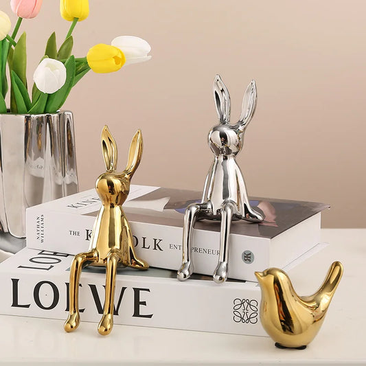 DecorBites™ Gold Rabbit Ceramic Ornaments for Home & Office Decor