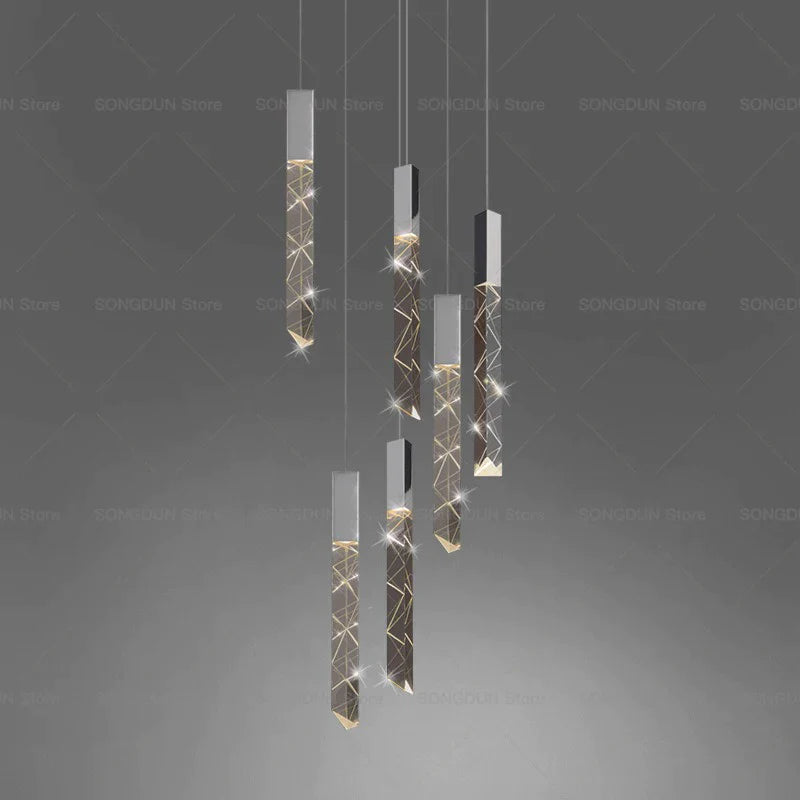 DecorBites™ Crystal Loft Chandelier for Duplex Living Room & Stairwell, Long Hanging Lighting