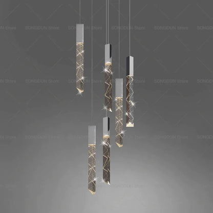 DecorBites™ Crystal Loft Chandelier for Duplex Living Room & Stairwell, Long Hanging Lighting