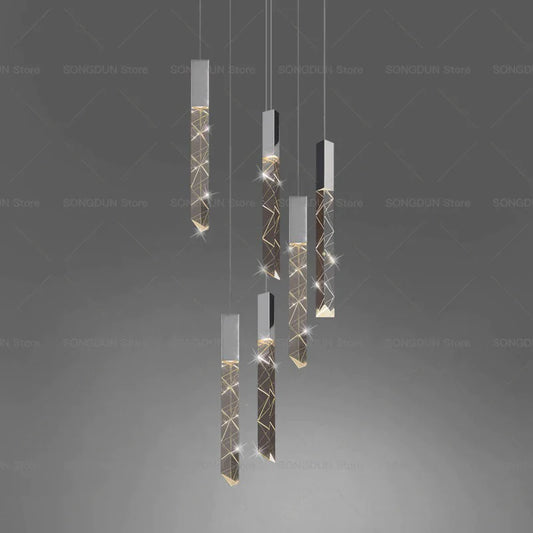 DecorBites™ Crystal Loft Chandelier for Duplex Living Room & Stairwell, Long Hanging Lighting