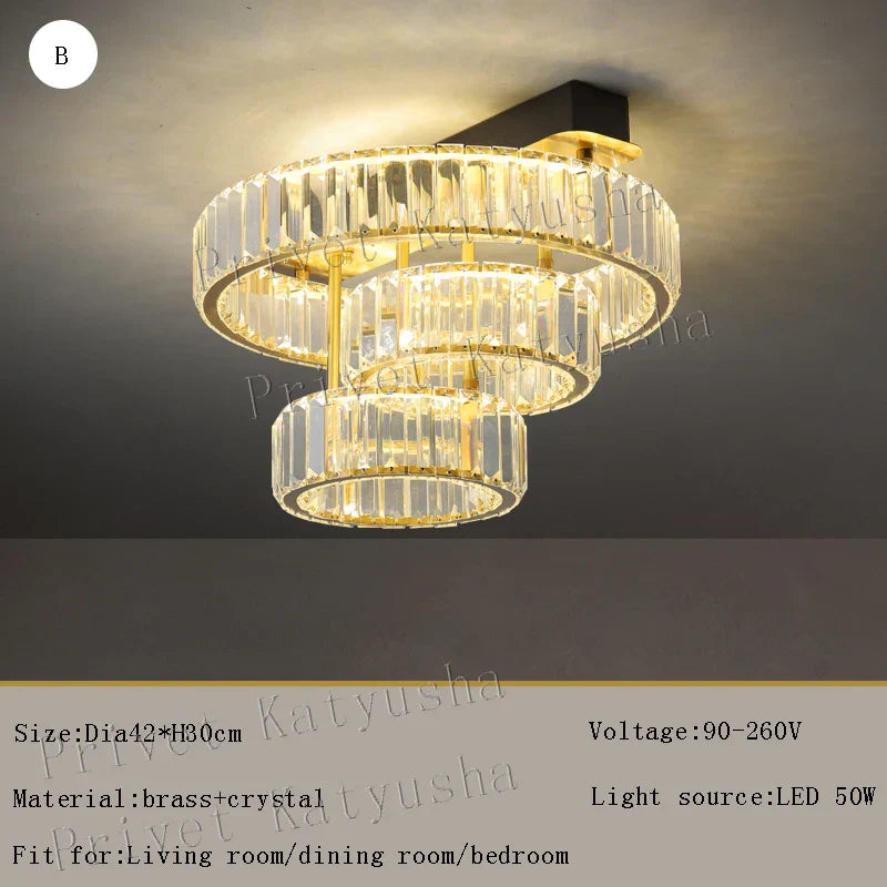 DecorBites™ Gold Crystal Copper Ceiling Lamps LED Modern Home Room Decor Lighting
