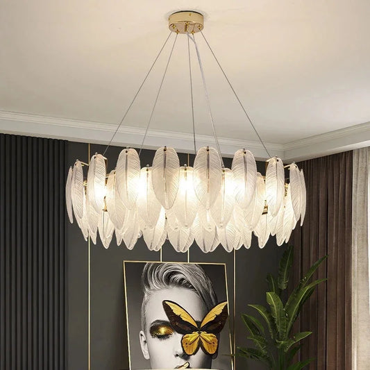 DecorBites™ Crystal Feather Chandelier: Luxury Pendant for Home Decor & Designer Ceiling Fixture
