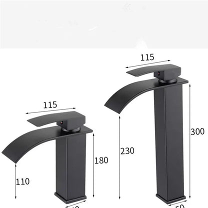 DecorBites™ Black Brass Waterfall Bathroom Sink Faucet Cold Hot Mixer Single Handle Deck