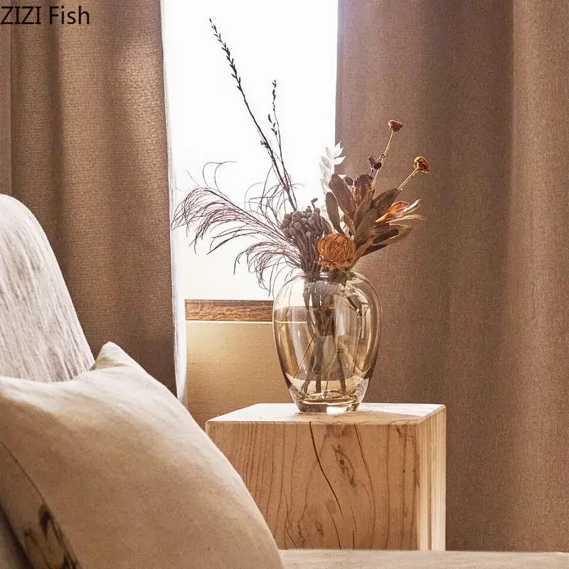 DecorBites™ Amber Glass Vase Transparent Hydroponics Flower Pot Modern Home Decor