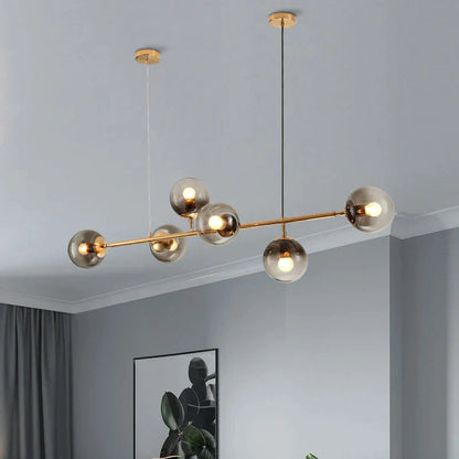 DecorBites™ Brass Chandelier with Black Art Glass Ball - Minimalist Living Room Dining Decor
