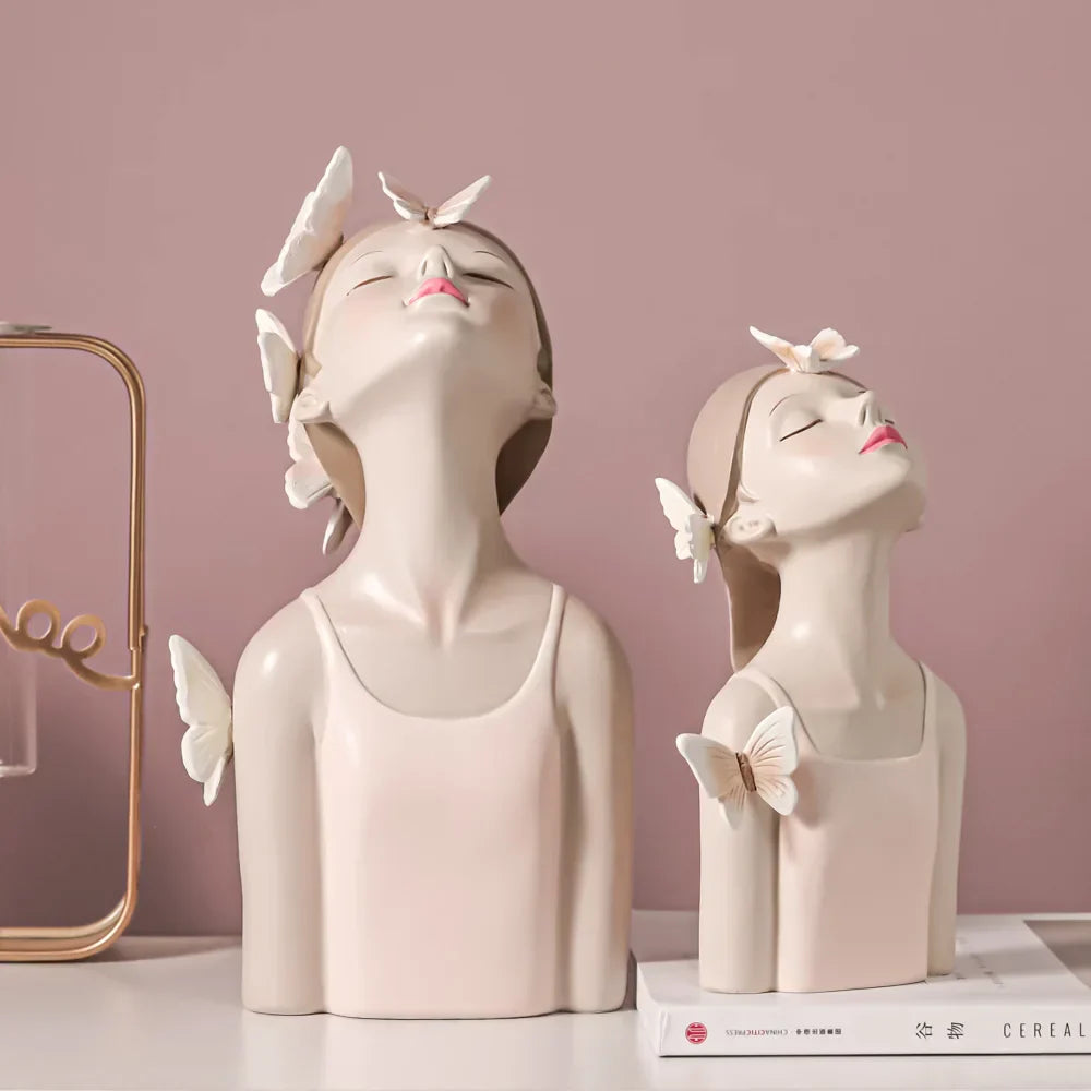 DecorBites™ Butterfly Fairy Resin Figurines with Gold Tray Home Decor Craft